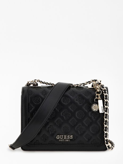 Abey S Utisnutim Logotipom Mini Crossbody Guess Shopping Crna