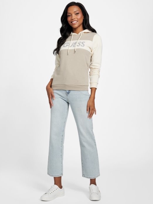 Albie Crushed Stone Logo Hoodie Baršun Taupe Multi Guess Shopping