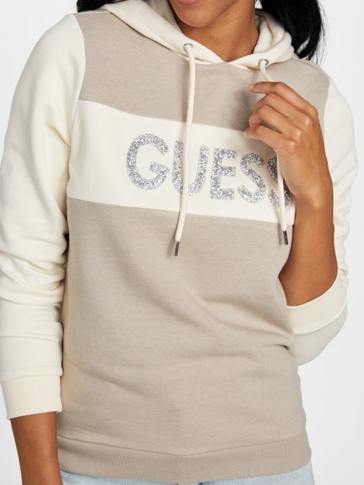 Albie Crushed Stone Logo Hoodie Baršun Taupe Multi Guess Shopping