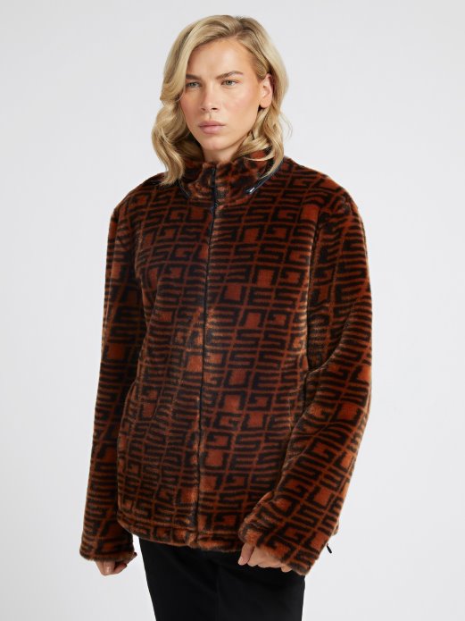 All Over Logo Jakna Od Umjetnog Krzna Guess Shopping Smeđa