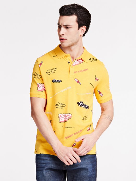 All Over Print Polo Guess Shopping Multi Yellow