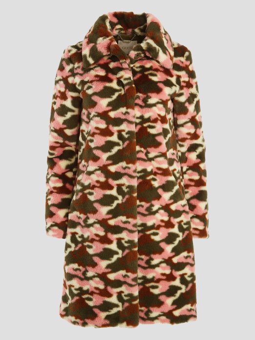 Amira Camo Kaput Od Umjetnog Krzna Guess Shopping Camou Ružičasta Kombinacija