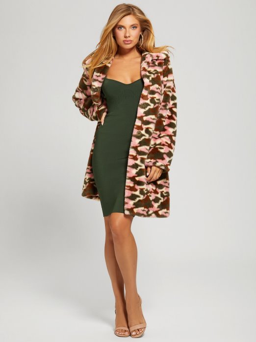 Amira Camo Kaput Od Umjetnog Krzna Guess Shopping Camou Ružičasta Kombinacija