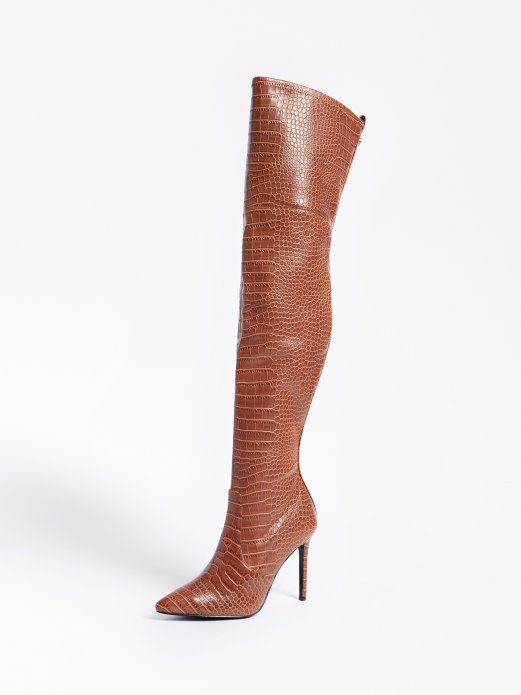 Baiwa Croc Print Visoke čizme Guess Shopping Smeđa