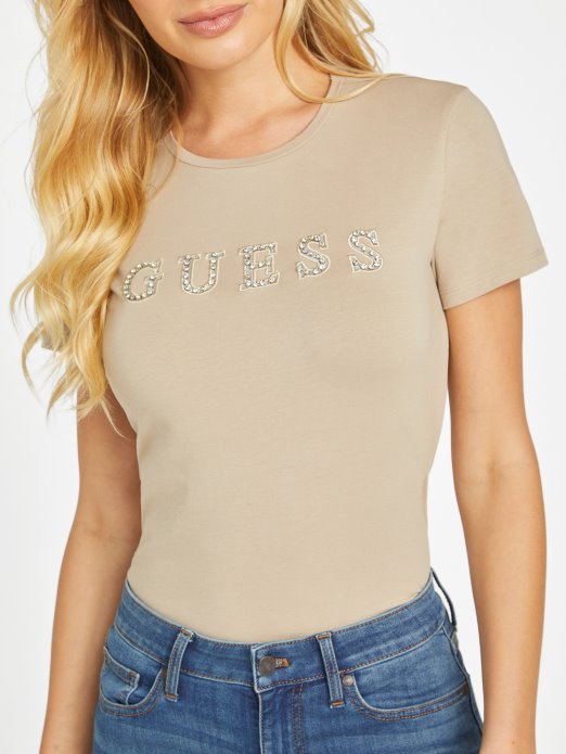 Baršun Taupe Jill Rhinestone Logo Tee Guess Shopping