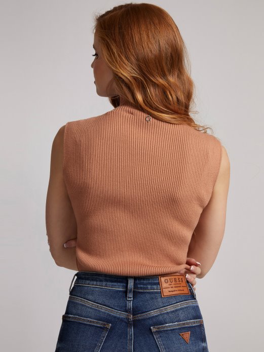 Bež Rebrasti Džemper S Ovratnikom Pogodi Kupnju