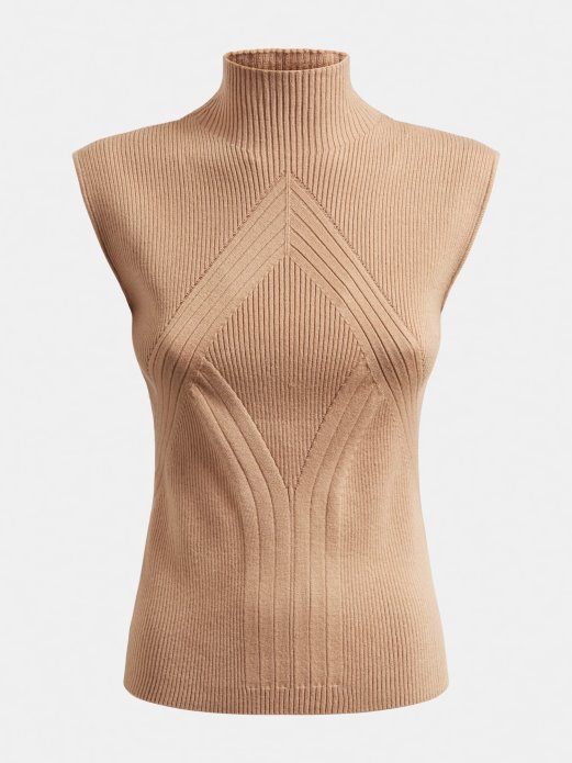 Bež Rebrasti Džemper S Ovratnikom Pogodi Kupnju