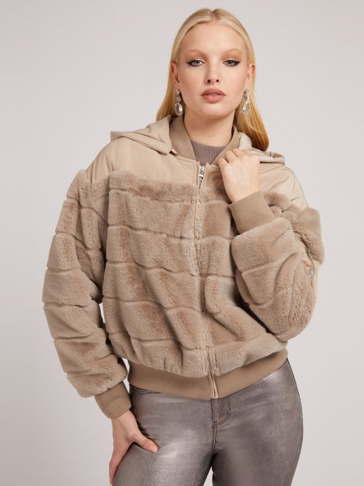 Bež Umjetni Krzno Najlonski Bomber Guess Shopping