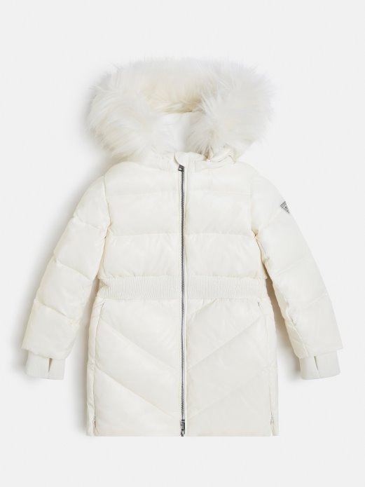 Bijela Duga Puferica S Kapuljačom Od Umjetnog Krzna Guess Shopping