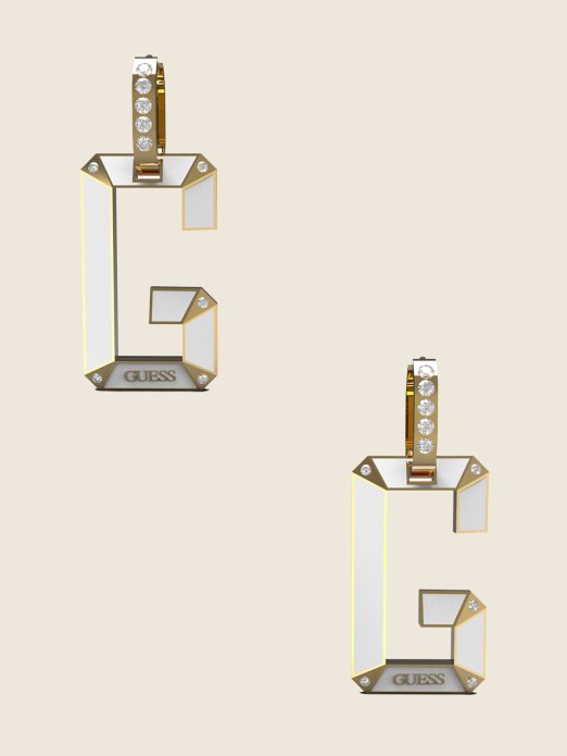 Bijela Guess Kupnja Srebrne Naušnice G Logotip Huggie Hoop