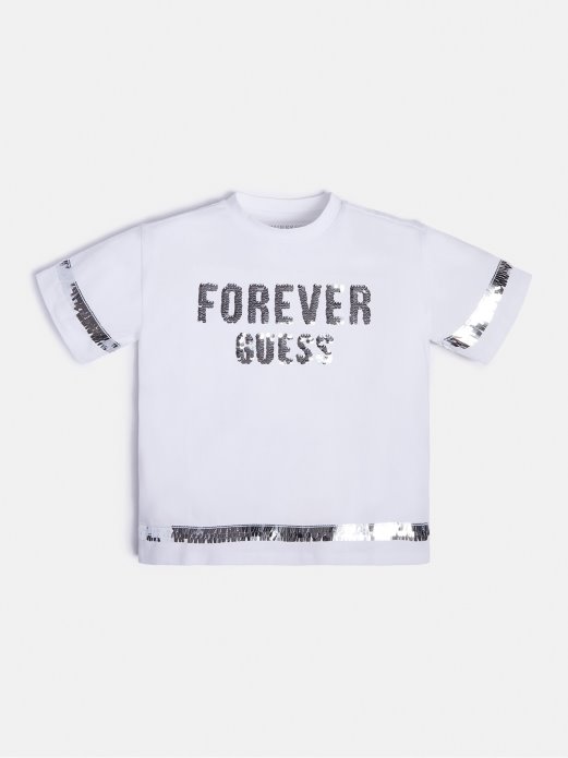 Bijela Guess Majica S Prednjim Logom Sa šljokicama