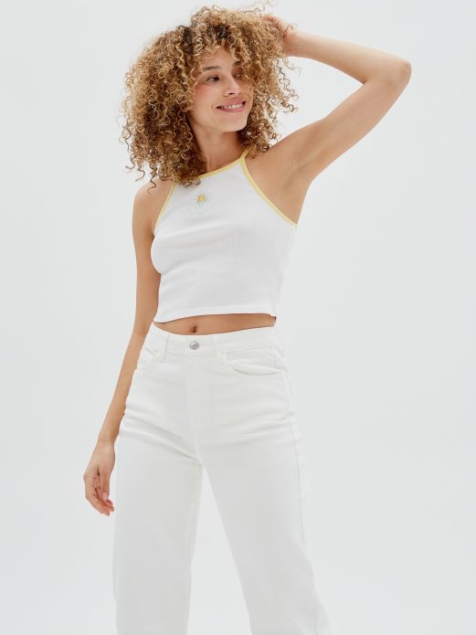Bijela Guess Shopping Front Daisy Crop Majica Bez Rukava