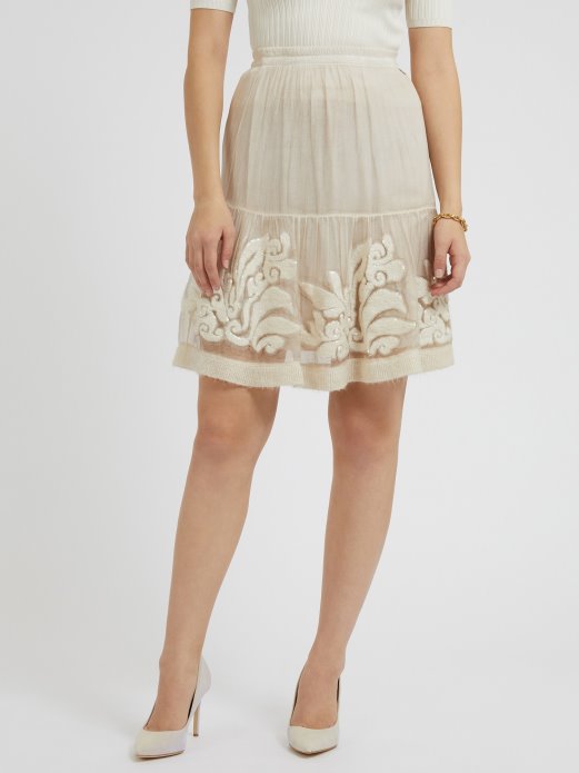 Bijela Guess Shopping Izvezena Svilena Suknja