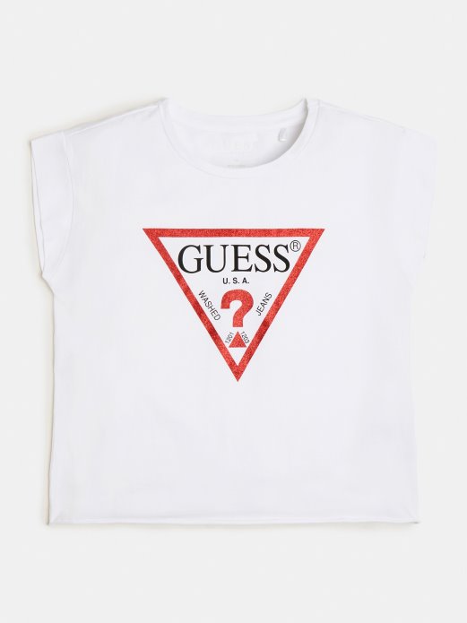 Bijela Guess Shopping Trokut Majica S Logotipom Novi Trend