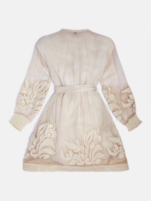 Bijela Izvezena Svilena Haljina Pogodi Kupnju