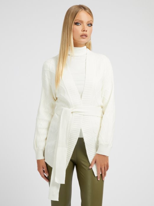 Bijeli Kabel Pleteni Kardigan Od Mješavine Vune Guess Shopping
