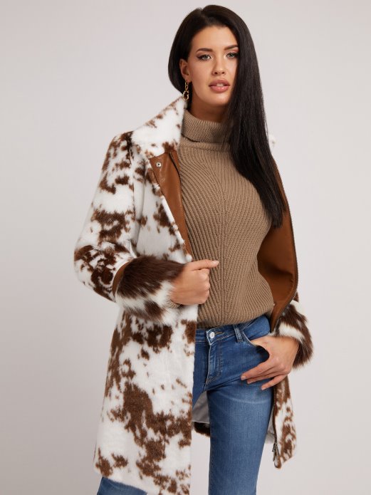Bijeli Višestruki Kaput Od Umjetnog Krzna Animalier Guess Shopping