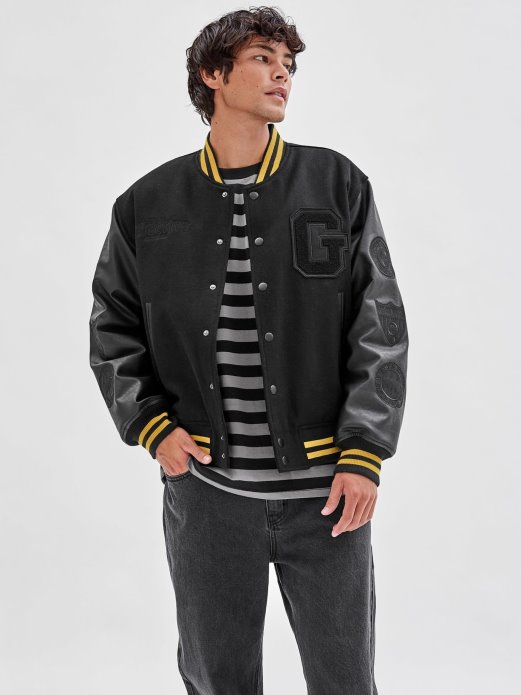 Black Guess Shopping Batman Back Patch Bomber