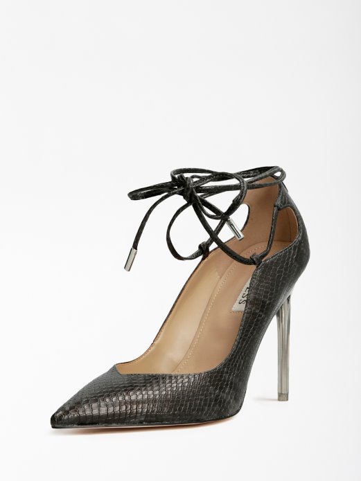 Black Sebbie Croc Print Court Shoe Guess Shopping
