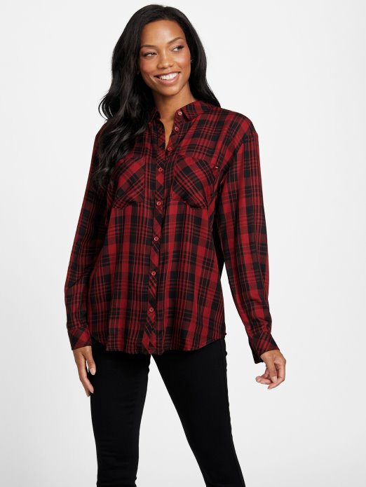 Blagdansko Blaženstvo Karirano Guess Shopping Chai Top Na Kopčanje