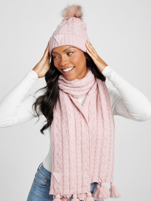 Blush Guess Shopping Kabelska Pletena Pom Kapica