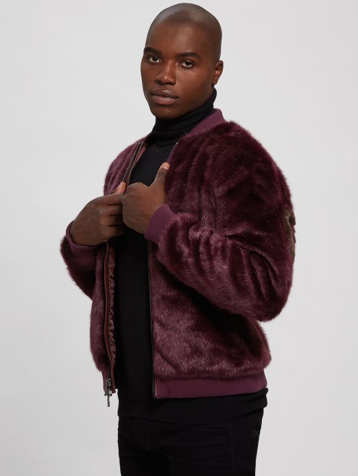 Bomber Jakna S Logotipom Umjetnog Krzna Guess Shopping Royal Plum