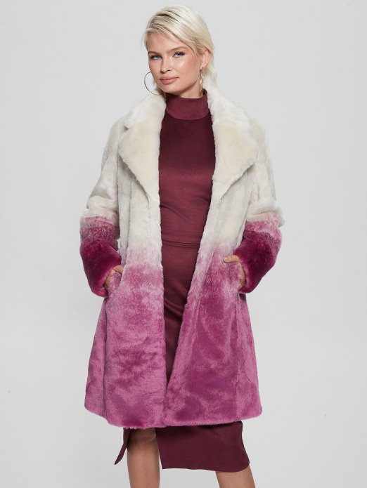 Clara Ombré Kaput Od Umjetnog Krzna Zatamnjena Ružičasta Kombinirana Pogodna Kupnja