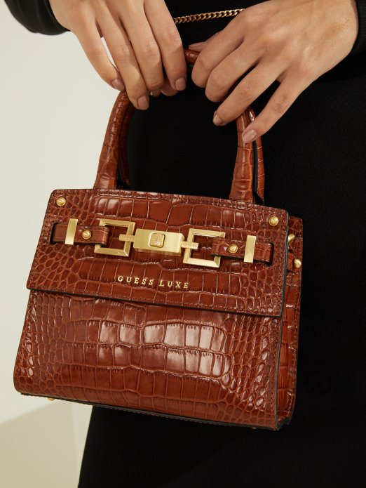 Cognac Cristina Kožna Mini Torba Guess Shopping