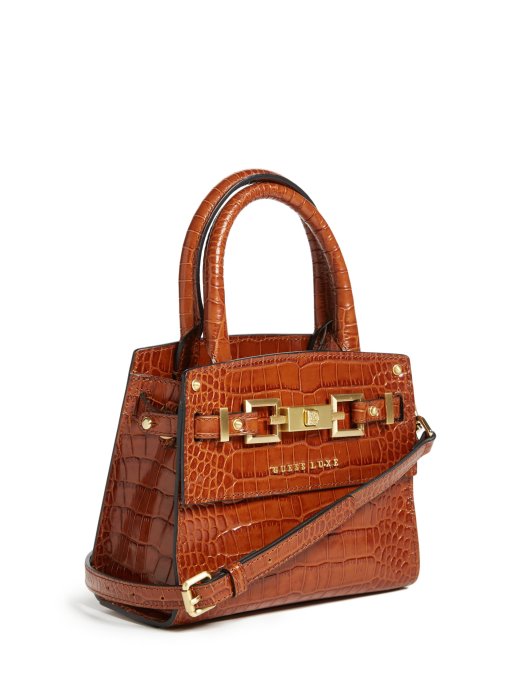 Cognac Cristina Kožna Mini Torba Guess Shopping
