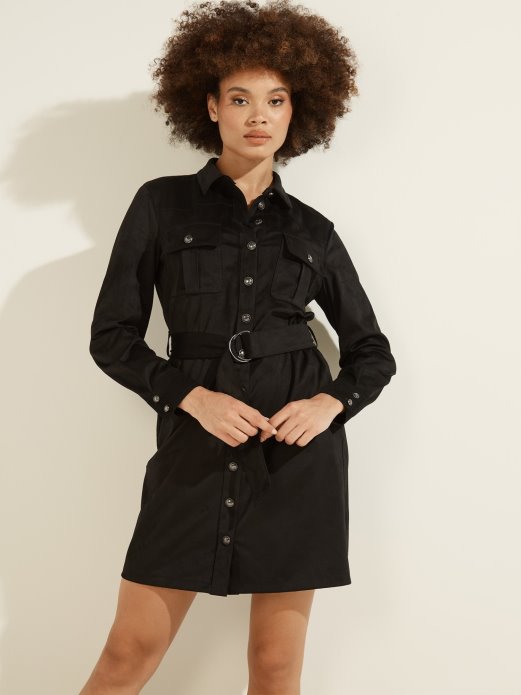 Crna Guess Haljina Od Umjetne Antilop Kože