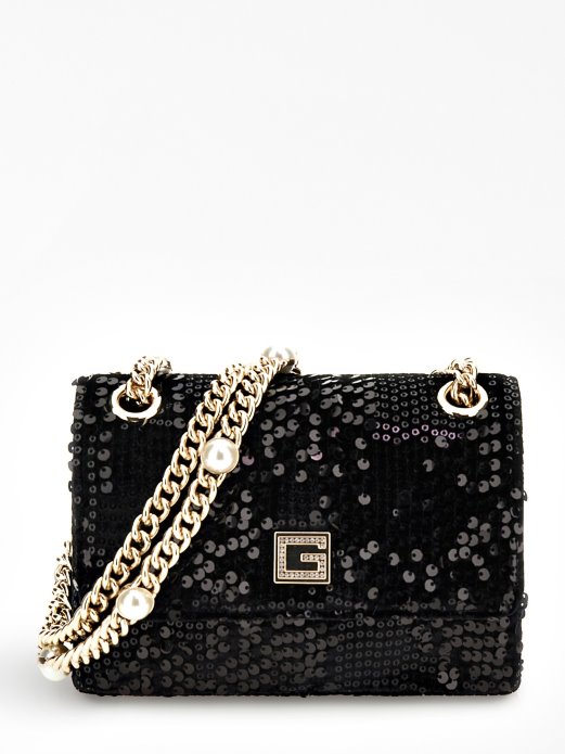 Crna Guess Shopping Ever Sa šljokicama Mini Crossbody