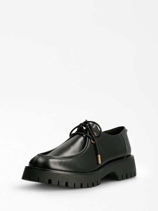 Crna Guess Shopping Mirka Mokasina S čipkom Od Prave Kože