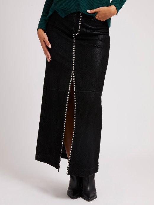 Crna Guess Suknja Od Umjetne Kože S Nitnama