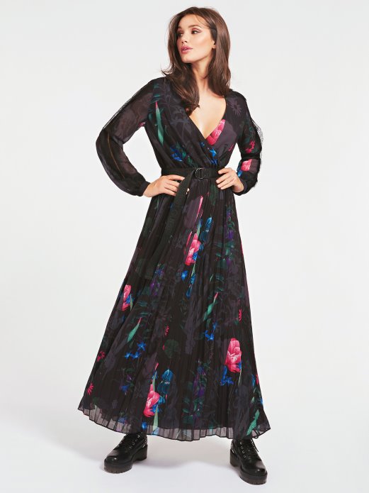 Crna Plisirana Haljina S Više Pojaseva Guess Shopping