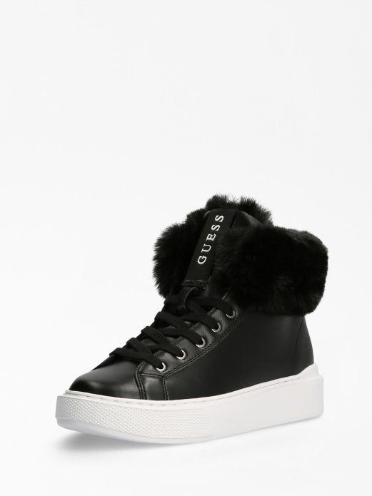 Crne Guess Shopping History Visoke Tenisice Od Umjetnog Krzna