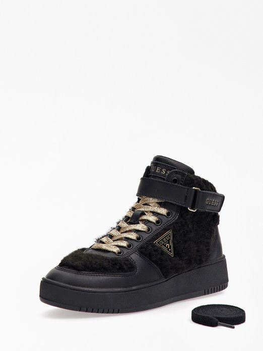 Crne Vyves Visoke Tenisice Od Umjetnog Krzna Guess Shopping