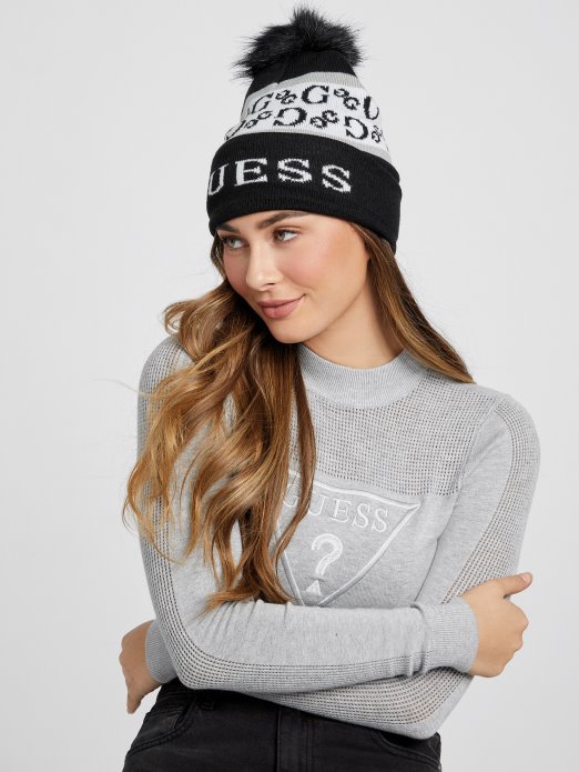 Crni Logotip Prugasta Pom Kapica Guess Shopping