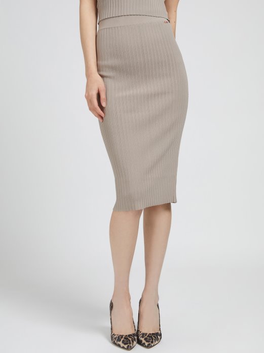 Džemper Rebrasta Suknja Guess Shopping Bež