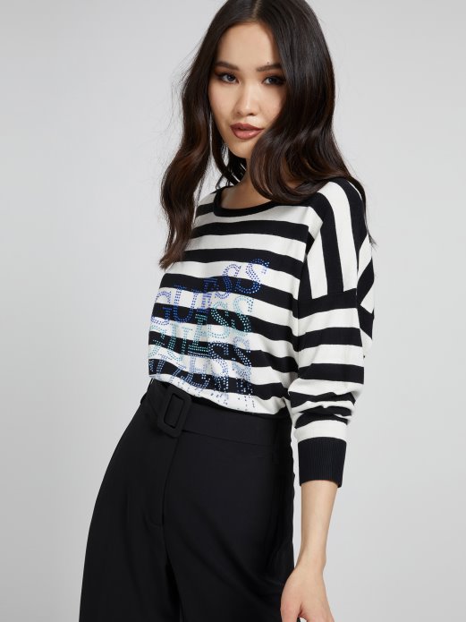 Džemper S Logotipom Od Kamenčića Višebojni Uzorak Pogodne Kupnje