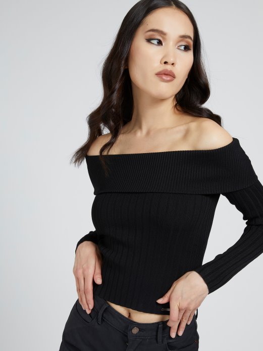 Džemper S Otvorenim Ramenima Guess Shopping Black