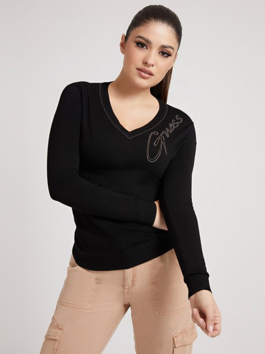 Džemper S Vezom Logotipa Crni Guess Shopping