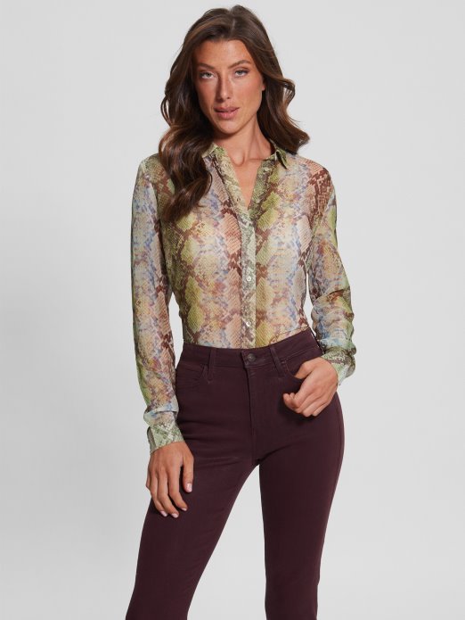 Eco Clouis Bluza S Printom Od šifona Guess Shopping Glam Print Zmija