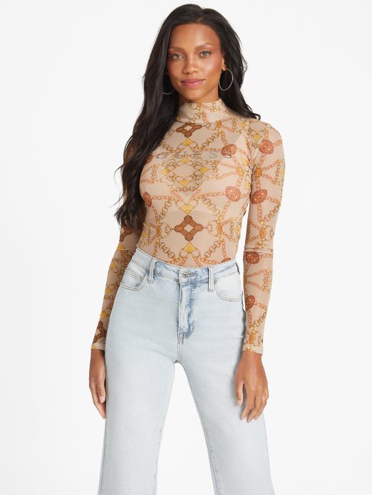 Eco Eara Top Cabana Scroll Pjenasto Taupe Guess Shopping