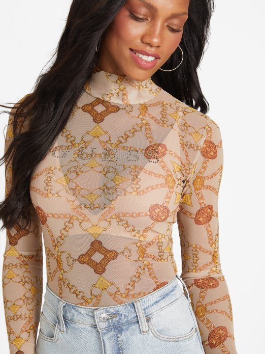 Eco Eara Top Cabana Scroll Pjenasto Taupe Guess Shopping