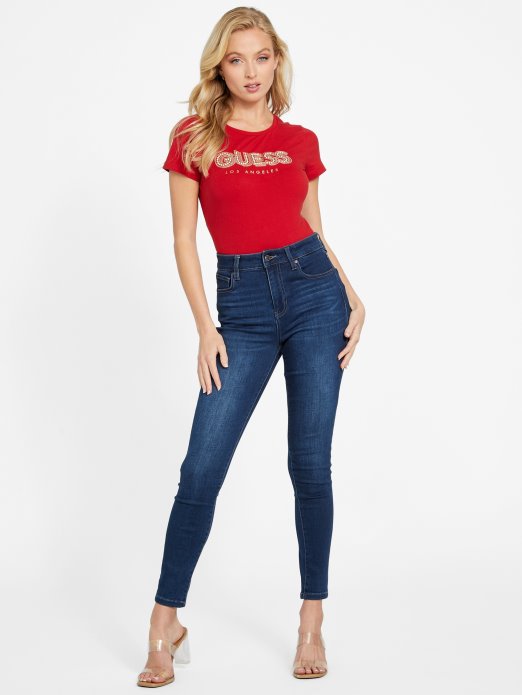 Eco Fran Logo Biserna Majica Guess Shopping Ragbi Crvena