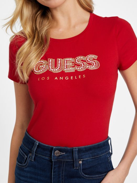 Eco Fran Logo Biserna Majica Guess Shopping Ragbi Crvena