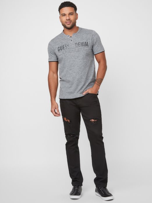 Edgar Marled Henley Tee Guess Shopping Srednje Charcoal Heather