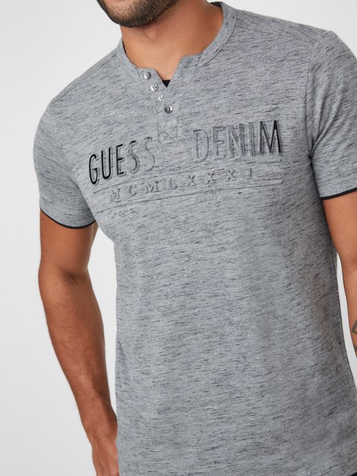 Edgar Marled Henley Tee Guess Shopping Srednje Charcoal Heather