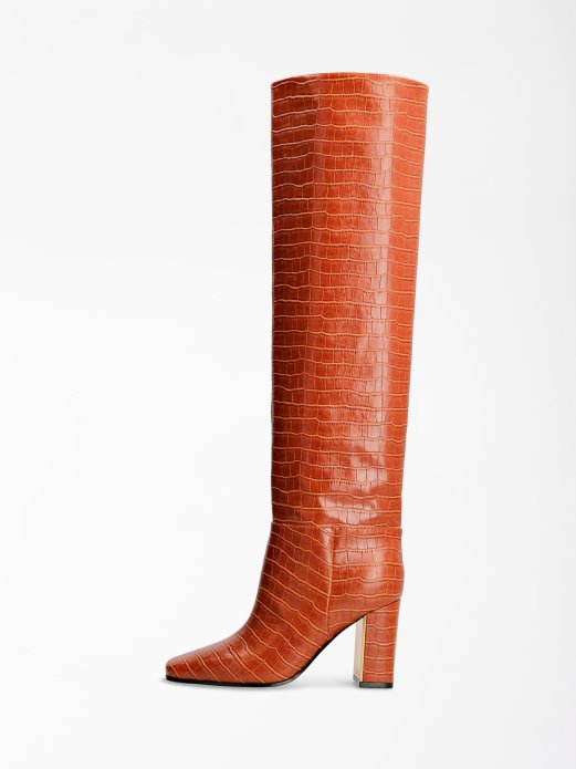 Elandra Croc Print Visoke čizme Smeđe Guess Shopping