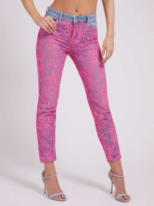 Fuksija čipkane Traper Hlače Guess Shopping